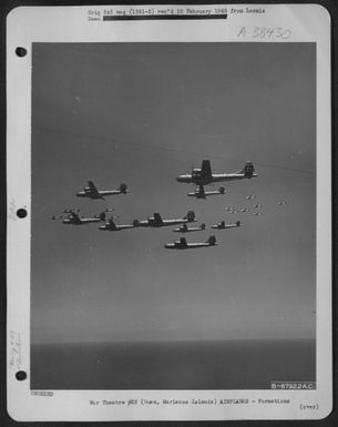 A Formation Of Boeing B-29 "Superfortresses", Based On Guam, Marianas Islands. May 1945. (U.S. Air Force Number B67922AC)