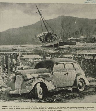 Boats and an automobile in Rabaul, Papua New Guinea, after the volcanic eruptions