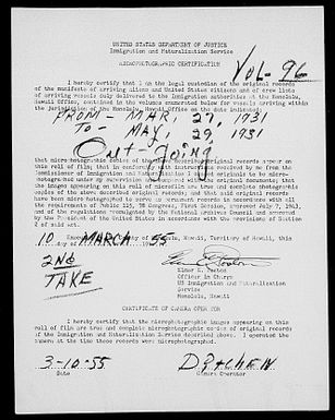 Volume 96: Immigration Service Forms, March 27, 1931 - May 29, 1931