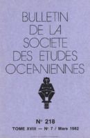 Bulletin de la Société des Études Océaniennes numéro 218