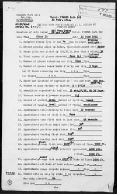 USS PIERCE - AA Act Rep, 6/15/44, off West Coast of Saipan Island, Marianas