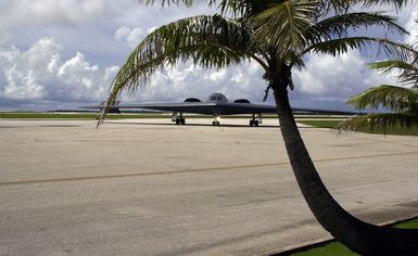 The US Air Force (USAF) B-2 Spirit, Spirit of Kitty Hawk, Whiteman Air Force Base (AFB), Missouri (MO), arrives at Andersen AFB, Guam, for Operation CORONET DRAGON 49. The forward deployment exercise features the Spirit and provides training for the pilots and crewmembers of Whiteman AFB