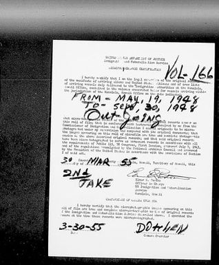 Volume 166: Immigration Service Forms, May 19, 1948 - September 30, 1948
