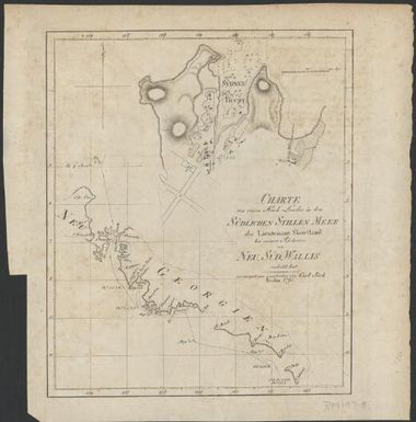 Charte von einem strich Landes in dem Sudlichen Stillen Meer den Lieutenant Shortland bei seiner Ruckreise von Neu Sud Wallis endeckt hat / zusamengetragen ui gestochen von Carl Jack