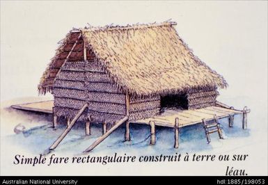 French Polynesia - Drawing of Tahitian traditional building