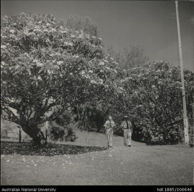 Officers walking through garden