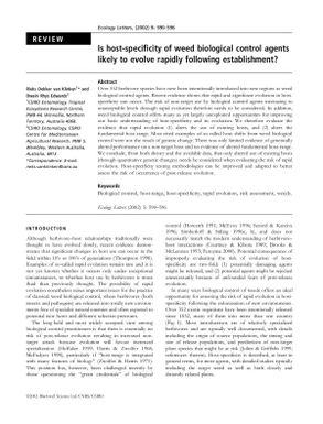 Is host-specificity of weed biological control agents likely to evolve rapidly following establishment?