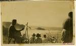 Art students, Don Cowen and Colonel Taylor in foreground, painting a scene, North Stradbroke Island, 1949