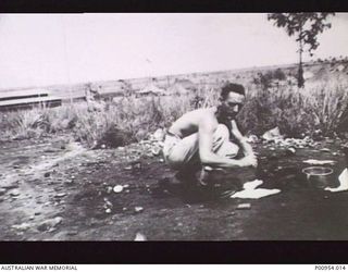 NADZAB, MARKHAM VALLEY, NEW GUINEA. 1944-03. UNIT NO 1 WIRELESS UNIT RAAF. JAPANESE KANA CYPHER AND CODE BREAKER - NOT IDENTIFIED. OPERATIONS ROOM IS MIDDLE FAR LEFT, THE CAMP SITE IS IN THE MIDDLE ..