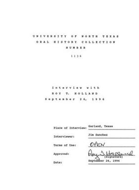 Oral History Interview with Roy T. Holland, September 26, 1996