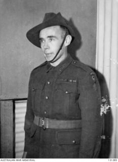 ROYAL PARK CAMP, VIC. 1946-09-06. QX20656 PRIVATE RICHARD KELLIHER VC, 2/25TH BATTALION. PRIVATE KELLIHER WAS AWARDED THE VICTORIA CROSS FOR BRAVERY AT HEATH PLANTATION NEAR LAE, NEW GUINEA, ON ..