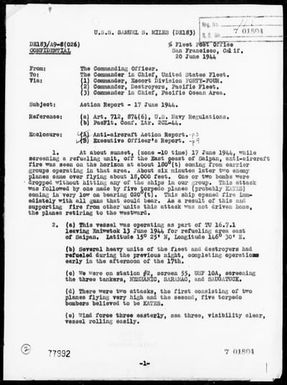 SAMUEL S MILES - AA Act Rep, 6/17/44, off the East Coast of Saipan Island, Marianas