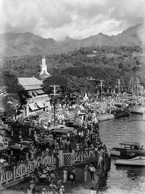 [View looking down onto port of Papeete, Tahiti]