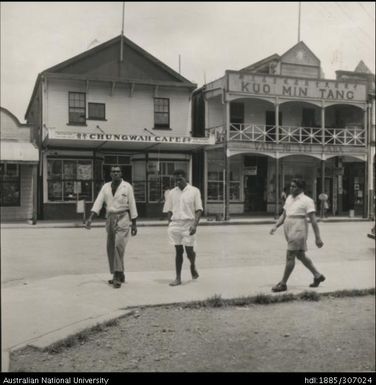 Men walking through town