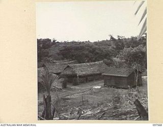 MAPRIK, NEW GUINEA. 1945-10-03. THE HOSPITAL AT AUSTRALIAN NEW GUINEA ADMINISTRATIVE UNIT HEADQUARTERS AND ITS COLLAPSIBLE OPERATING THEATRE WHICH CAN BE DISMANTLED OR ASSEMBLED IN A VERY SHORT ..