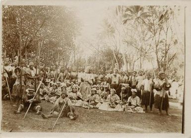 The Amazons of Atiu with their chieftainess Akatairi and some of their men