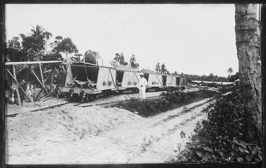 Railway wagons being loaded with phosphate deposits, Makatea Island, French Polynesia