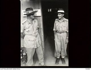 Port Moresby, New Guinea. 1944-05-29. Colonel L. G. Male, Commanding Officer (right) and Captain M. M. Stephenson, Registrar, at 128th Australian General Hospital