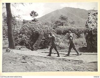 MALAGUNA, NEW BRITAIN. 1945-09-17. GENERAL H. IMAMURA, COMMANDANT EIGHTH AREA ARMY, ARRIVING AT THE HEADQUARTERS OF MAJOR GENERAL K.W. EATHER, GENERAL OFFICER COMMANDING 11 DIVISION, FOR A ..