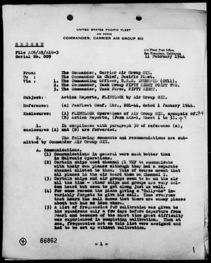 COMCARAIRGR 6 - ACA Reports, 1/29/44 to 2/1/44, Marshall Islands