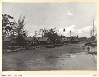 RABAUL, NEW BRITAIN. 1945-10-17. THE TENT LINES, 19 LINE OF COMMUNICATION SIGNALS, ON THE SHORE OF SIMPSON HARBOUR