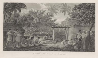 A human sacrifice in a morai in Otaheite / J. Webber del.; W. Woollett sc