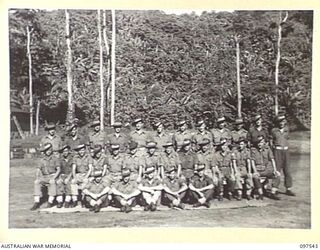 TOROKINA, BOUGAINVILLE. 1945-10-07. MEMBERS OF BATTALION HEADQUARTERS, 24 INFANTRY BATTALION, 15 INFANTRY BRIGADE. (FOR IDENTIFICATION OF 30 NAMED PERSONNEL REFER TO PROVISIONAL CAPTION OR NAME ..