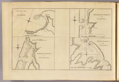 Matavia (i.e. Matavai) Bay in Otaheite. Owharre Harbour in Huaheine. Ohamaneno Harbour in Ulietea. Oopoa Harbour in Ulietea. J. Cheevers sculp. (London: printed for W. Strahan; and T. Cadell in the Strand, MDCCLXXIII).