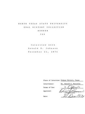 Oral History Interview with Donald D. Johnson, December 21, 1974