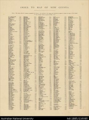 PNG-Indonesia, New Guinea, Historic Atlas - Index, 1888