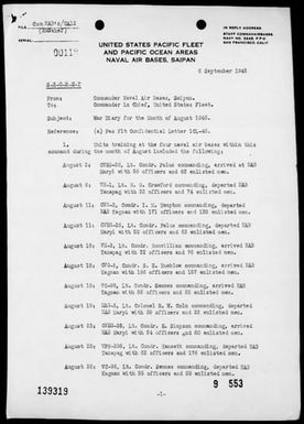 COM NAVAL AIR BASES, SAIPAN - War Diary, 8/1-31/45