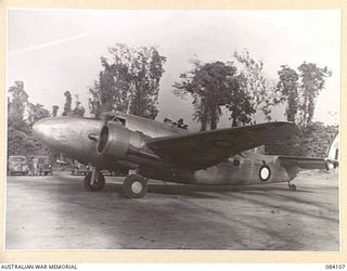 TOROKINA AREA, BOUGAINVILLE. 1944-12-11. A LOCKHEED LODESTAR AIRCRAFT, (REGISTRATION A67-4), THE PRIVATE PLANE OF GENERAL SIR THOMAS BLAMEY, COMMANDER-IN-CHIEF, ALLIED FORCES, SOUTH WEST PACIFIC ..