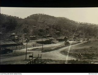 Apoka Valley, Papua. 1943-02. The 750-bed Port Moresby Evacuation Hospital under construction. Construction began on 1943-02-03 and the hospital was wholly constructed, apart from roads and water ..