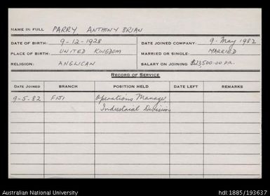 Parry, Anthony Brian