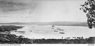 RABAUL, NEW BRITAIN. 1914-07. VIEW OF SIMPSON HARBOUR, THE NORTHERN ARM OF BLANCHE BAY, TAKEN FROM THE TOWNSHIP JUST BEFORE THE OUTBREAK OF WW1. THE VESSELS ARE THE GERMAN WARSHIPS SCHARNHORST, ..