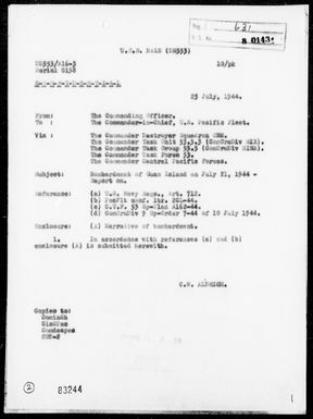 USS DALE - Report of Bombardments of Guam Island, Marianas on 7/21/44
