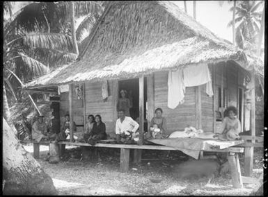 Cook Islands. Penryn Is. Hut with Natives.