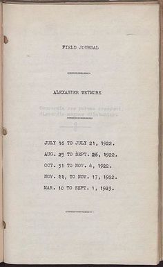 Field journal, eastern and north central United States, California, Hawaii, and Midway and Wake Islands, 1922-1923