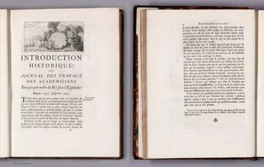 (Text Page to) Introduction historique : Ou journal des travaux des académiciens enoyés par ordre du Roi sous l'Équateur : Depruis 1735 jusqu'en 1745.