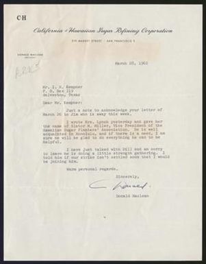 [Letter from Donald Maclean to Isaac H. Kempner, March 28, 1962]