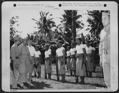 Mrs. F. D. Roosevelt Reviews A Group Of Samoan Marines During Her Tour Of The Pacific Bases. Samoa, Islands, 1943. (U.S. Air Force Number 75085AC)
