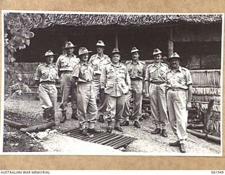 Port Moresby, New Guinea. 28 December 1943. VX1 General Sir Thomas Blamey GBE KCB CMG DSO , Commander in Chief, Allied Land Forces, South West Pacific Area, photographed with some of is officers ..