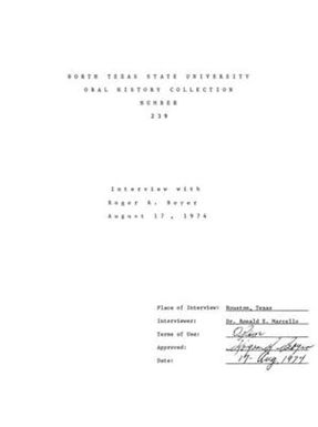 Oral History Interview with Roger Boyer, August 17, 1974