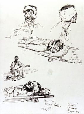 Artwork: "Head and Eye Casualties," Saipan, June 1944- Artist: Robert Benney