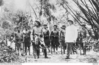 German New Guinea local troops at drill, being trained by German Reservists, shortly before the arrival of the Australian Naval and Military Expeditionary Force (AN&MEF)
