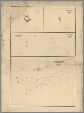 Gardiner's or Kemins Island (Nikumaroro), Phoenix Group, by the U.S.Ex.Ex. 1840. Flint's Island, by the U.S.Ex.Ex. 1841. McKeans Island, Phoenix Group, by the U.S.Ex.Ex. 1840. Maro Reef, by the U.S.Ex.Ex. 1841. Lahaina Roads, Island of Maui (Hawaiian Islands), by the U.S.Ex.Ex. 1841.