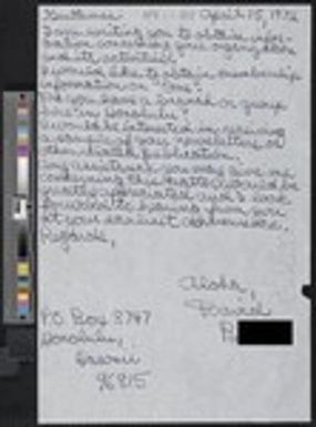 David B., letters (1972)