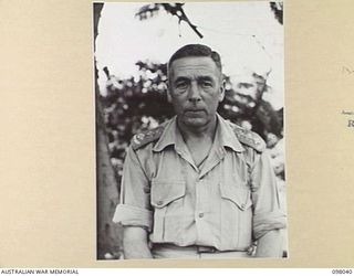 RABAUL, NEW BRITAIN. 1945-10-18. CAPTAIN F.G. THOMAS, ALLIED TRANSLATOR AND INTERPRETER SECTION, HEADQUARTERS 11 DIVISION WHO ACTED FOR GENERAL STURDEE DURING THE SURRENDER CEREMONY ON BOARD THE ..