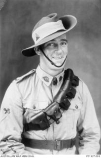 RABAUL, NEW GUINEA. 1941. STUDIO PORTRAIT OF NX60128 GUNNER LES J. LYONS, 17TH ANTI-TANK BATTERY, ROYAL AUSTRALIAN ARTILLERY. (DONOR T. O'BRIEN)