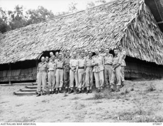 PORT MORESBY, NEW GUINEA, 1944-03-08. "D" OFFICERS' MESS, HEADQUARTERS, NEW GUINEA FORCE. IDENTIFIED PERSONNEL ARE: QX7931 CAPTAIN H.C. MATHIESON, SO, (SIGNALS) III STORES ( ); VX101929 LIEUTENANT ..